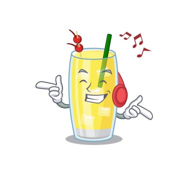 Pina colada kokteyl tasarım konsepti kulaklıkla müzik dinliyor