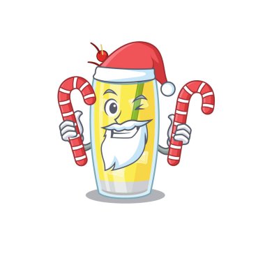 Noel şekerli Santa çizgi film karakteri gibi giyinmiş samimi pina colada kokteyli.