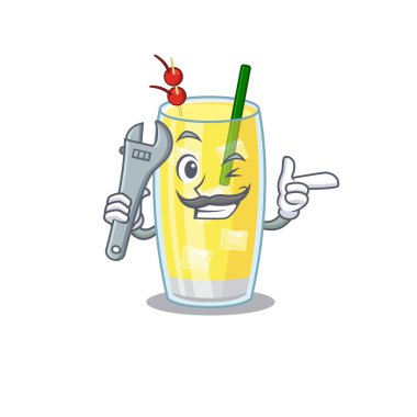 Tamirci olarak çalışan pina colada kokteylinin karikatür resmi.