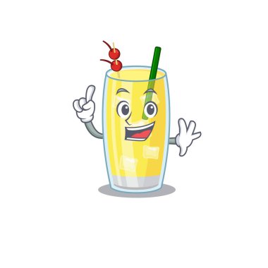 Pina colada kokteyl karikatür tasarım tarzı ve bir parmak hareketi.