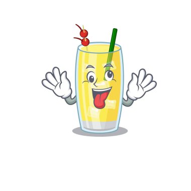 Maskot tasarımlı bir pina colada kokteyli. Komik, çılgın bir yüzü var.