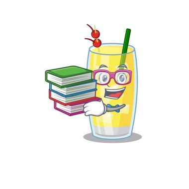 Pina colada kokteyl maskot tasarımı üzerine çalışkan bir öğrenci birçok kitap okudu.