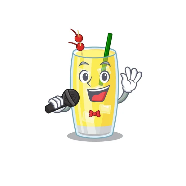 Cartoon character of pina colada cocktail sing a song with a microphone — Stock Vector