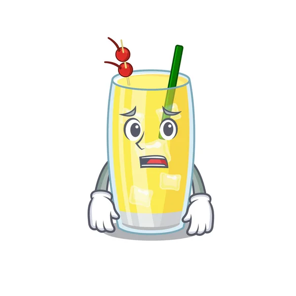 Cartoon design style of pina colada cocktail having worried face — Stock Vector