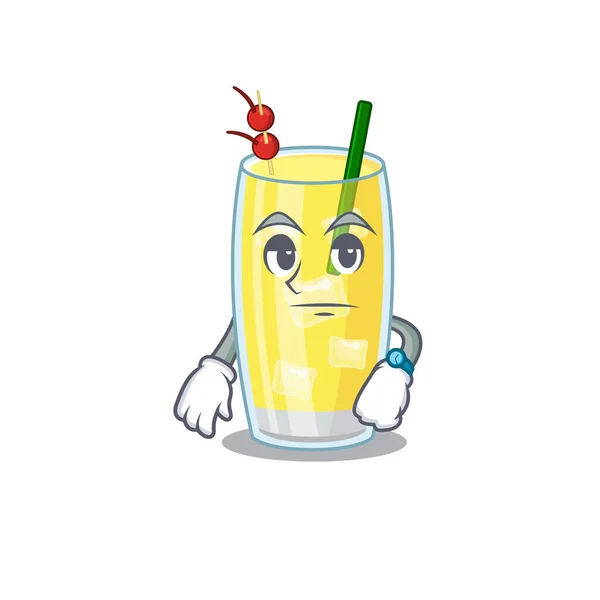 Mascot design style of pina colada cocktail with waiting gesture — Stock Vector