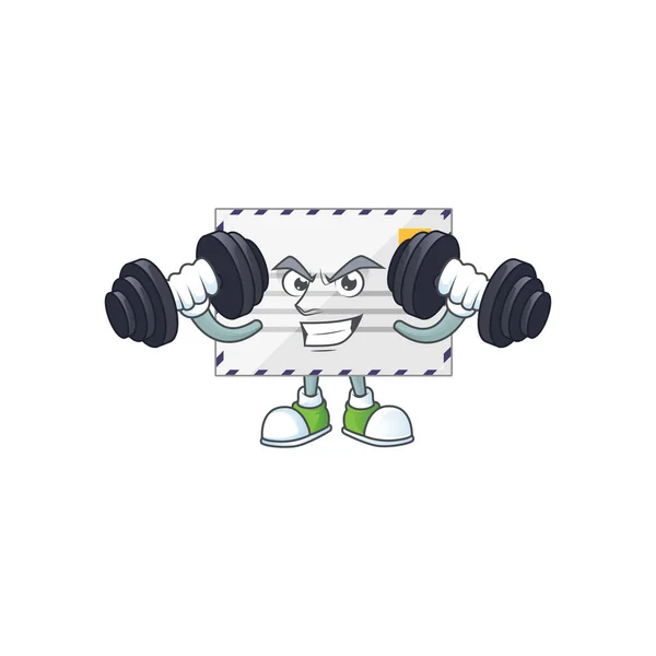 Caricature Picture Letter Exercising Barbells Gym Vector Illustration — Stock Vector