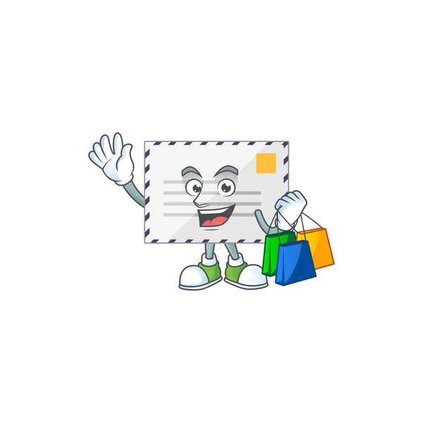 Ευτυχισμένο Πλούσιο Γράμμα Γελοιογραφία Εικόνα Τσάντες Για Ψώνια Εικονογράφηση Διανύσματος — Διανυσματικό Αρχείο