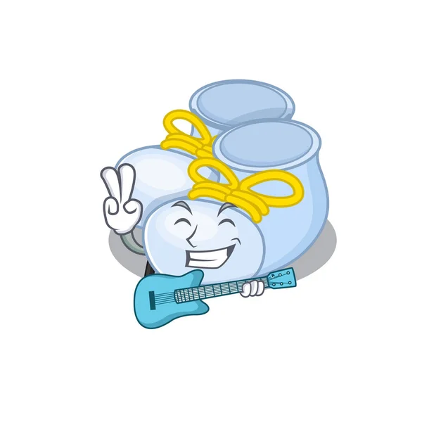 Brillante músico de bebé niño botas dibujos animados diseño jugando música con una guitarra — Vector de stock