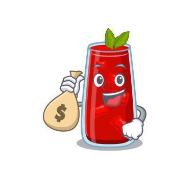 Çılgın zengin kanlı kokteyl maskotu tasarımı para çantaları var.