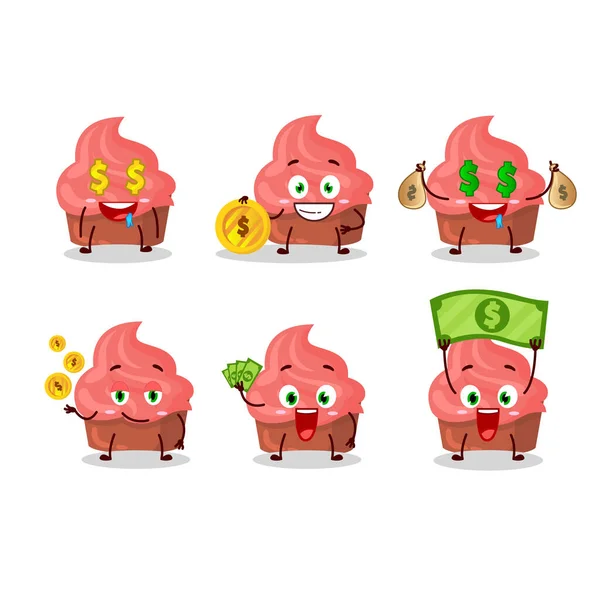 Jordgubbstårta tecknad karaktär med söt emoticon ge pengar — Stock vektor