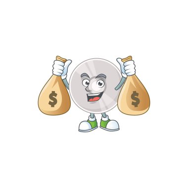 Mütevazı zengin bir CD karikatür tasarımı ve para çantaları.