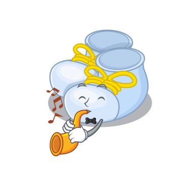 Çizmeli bebek trompet çalan karikatür tasarımcısı.