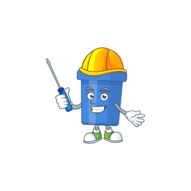 Bir otomotiv karakterindeki mavi kum kovası karikatürü.