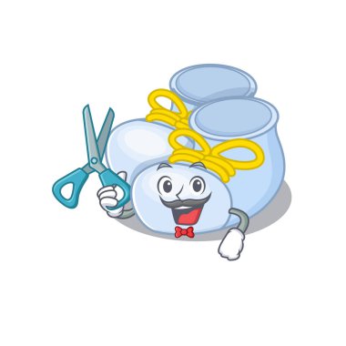 Bebek oğlan yetenekli berber olarak çizgi film karakteri tasarımı çiziyor.