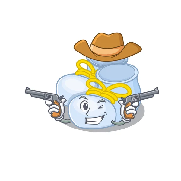 Personaje de dibujos animados vaquero de bebé niño botas con armas — Vector de stock