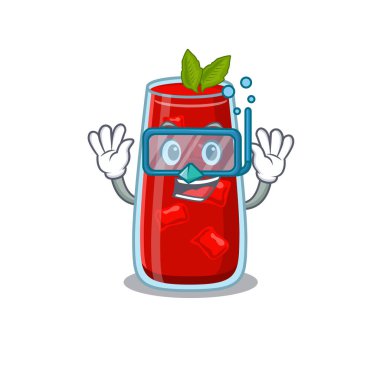 Bloody Mary kokteyl maskotu tasarımı dalış gözlükleriyle yüzüyor.