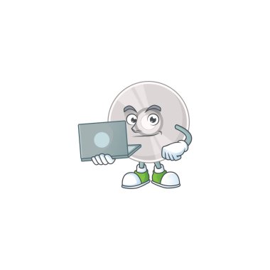 Çalışkan kompakt disk çizim konsepti evde dizüstü bilgisayarla çalışıyor