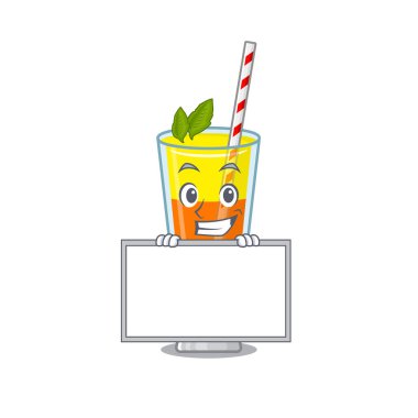 Tekila sunrise kokteyl karikatür tasarımı bir panonun arkasında duruyor.