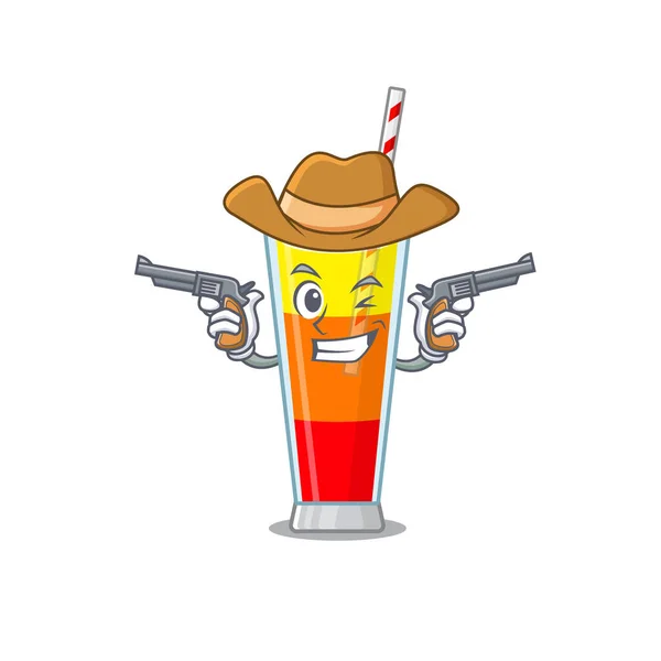 Personaje de dibujos animados vaquero de tequila sunrise cóctel con armas — Vector de stock