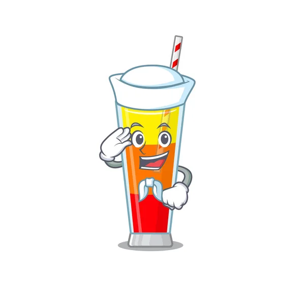 Smiley marinaio personaggio dei cartoni animati di tequila alba cocktail indossa cappello bianco e cravatta — Vettoriale Stock