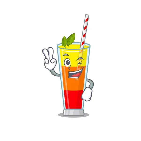 Happy Tequila Sunrise Cocktail Cartoon Design-Konzept zeigen zwei Finger — Stockvektor