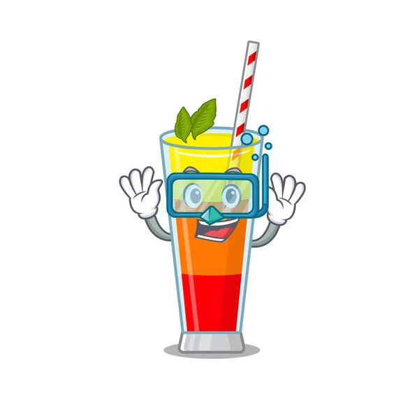 Mascotte de Tequila sunrise cocktail design nage avec des lunettes de plongée — Image vectorielle