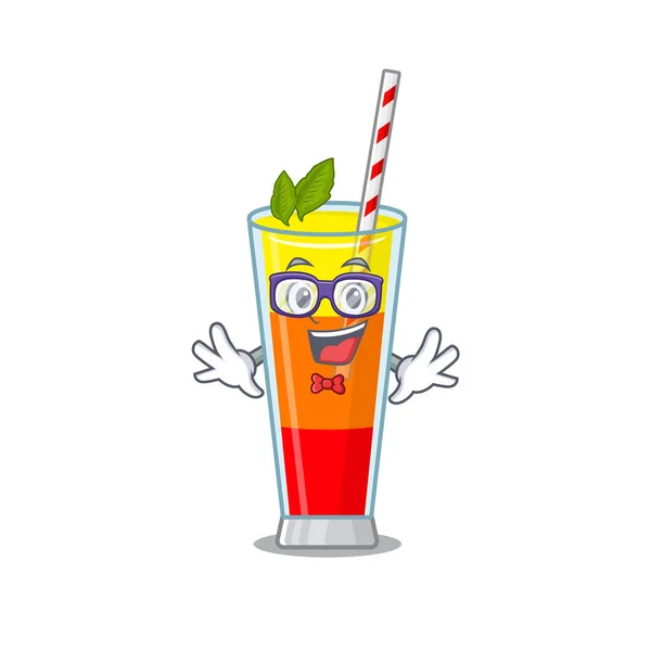 A cartoon drawing of geek tequila sunrise cocktail wearing weird glasses — Stock Vector