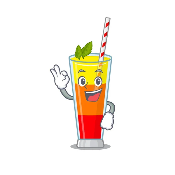 Tequila sunrise cocktail mascot design style showing Okay gesture finger — Stock Vector