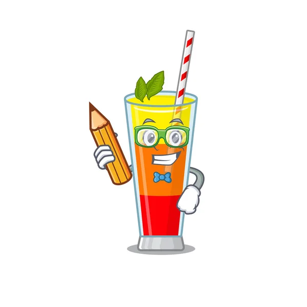 Ein cleverer Student Tequila Sunrise Cocktail Cartoon-Charakterstudie zu Hause — Stockvektor