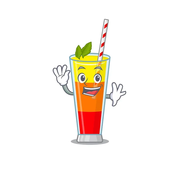 A charming tequila sunrise cocktail mascot design style smiling and waving hand — Stock Vector