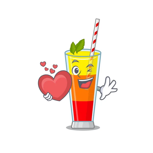 A sweet tequila sunrise cocktail cartoon character style holding a big heart — Stock Vector