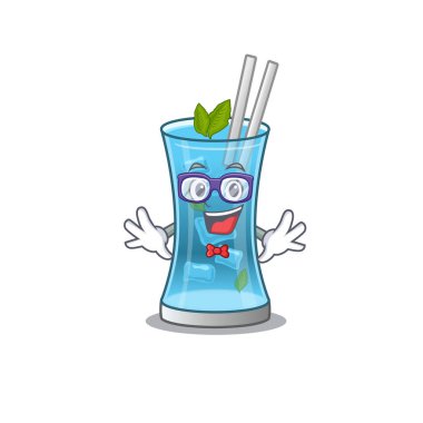 Tuhaf gözlükler takan inek mavisi Hawaii kokteyli karikatürü.