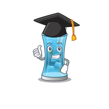 Happy mezuniyet töreninde şapka takarak mavi Hawaii kokteyl karikatürü tasarlamaktan gurur duyar.