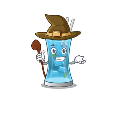 Mavi Hawaii kokteyli komik ama sinsi cadı çizgi film karakteri tasarımı