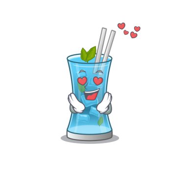 Romantik Mavi Hawaii kokteyl çizgi film karakteri aşık olmuş.