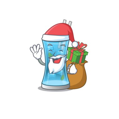 Mavi Hawaii kokteylinin çizgi film tasarımı Noel Baba 'nın Noel hediyesi.