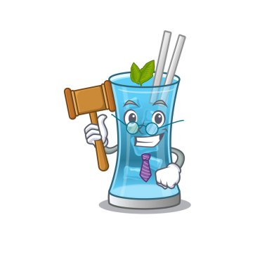 Mavi Hawaii kokteyl maskot tasarımının bilge yargıcı gözlük takıyor.