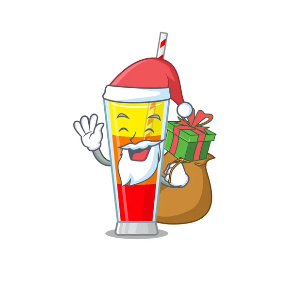 Cartoon-Design von Tequila Sunrise Cocktail Weihnachtsmann mit Weihnachtsgeschenk — Stockvektor