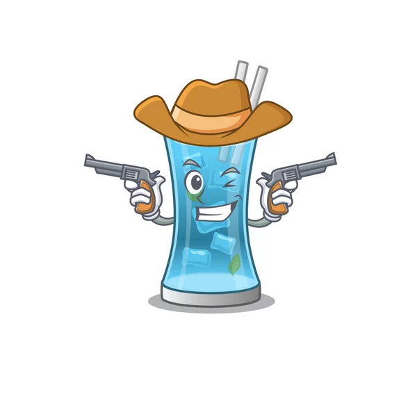 Personagem de desenho animado cowboy de azul hawai cocktail com armas —  Vetores de Stock