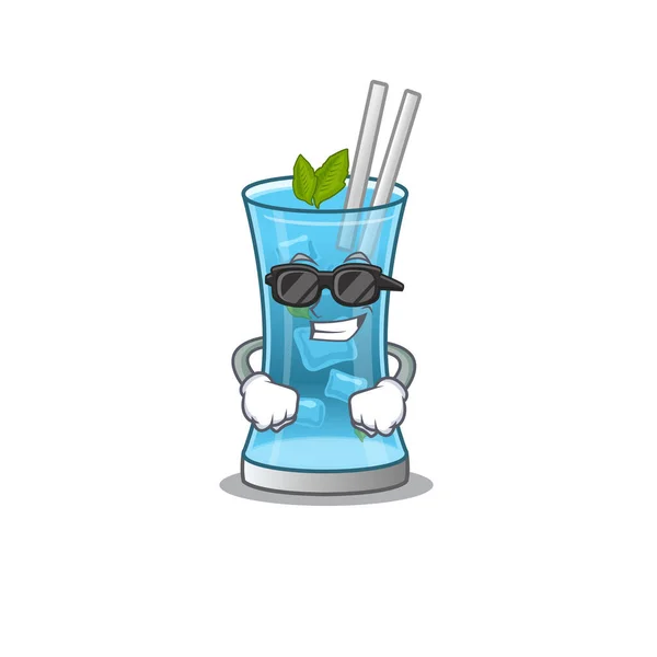 Zeichentrickfigur mit blauem Hawaii-Cocktail und edler schwarzer Brille — Stockvektor