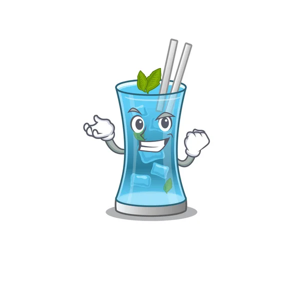 Een grappig cartoon design concept van blauwe hawai cocktail met vrolijk gezicht — Stockvector