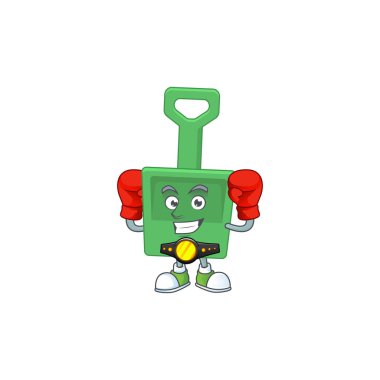 Arenadaki yeşil kum kovası boks atletinin karikatür resmi.