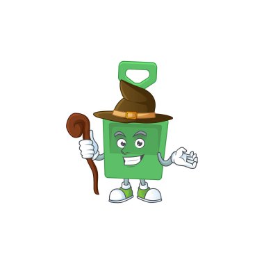 Sinsi ve kurnaz cadı yeşil kum kovası çizim konsepti