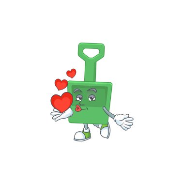 Kırmızı kalpli yeşil kum kovasının muhteşem bir karikatür tasarımı.