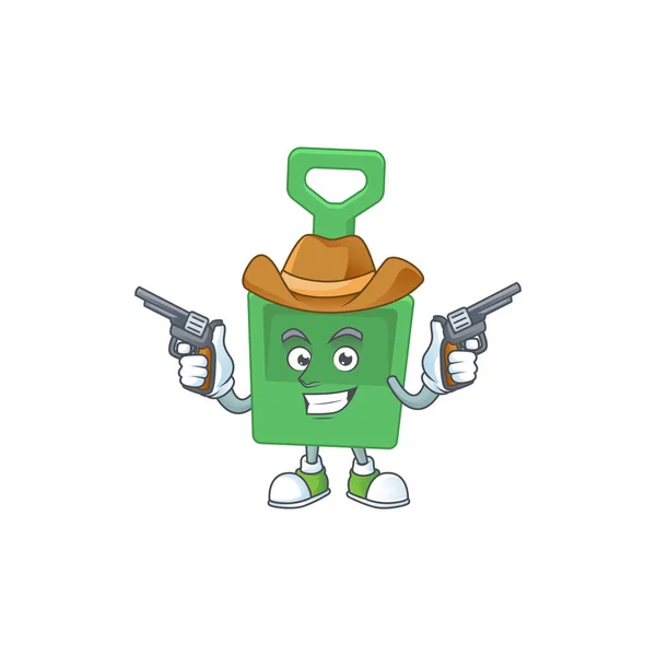 男のカウボーイ漫画緑の砂のバケツ銃を保持の描画 — ストックベクタ