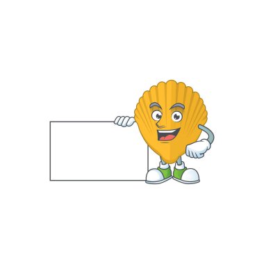 Sarı klemp karikatür çizimi Başparmaklar beyaz bir tahta tutuyor