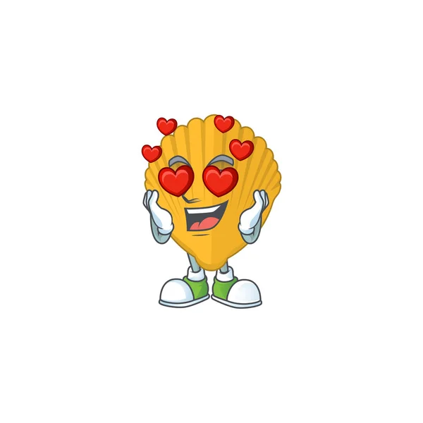Um adorável amarelo braçadeira cartoon mascote estilo com uma queda no rosto do amor — Vetor de Stock