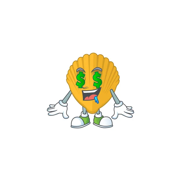 Lindo rico amarillo abrazadera mascota carácter estilo con dinero ojos — Archivo Imágenes Vectoriales