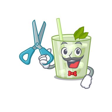 Yetenekli berber olarak mojito limon kokteyli çizgi film karakteri tasarımı