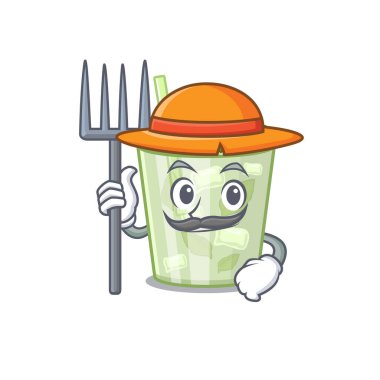 Mojito limon kokteyli maskotu tasarımı şapka takan bir çiftçi olarak çalışıyor.